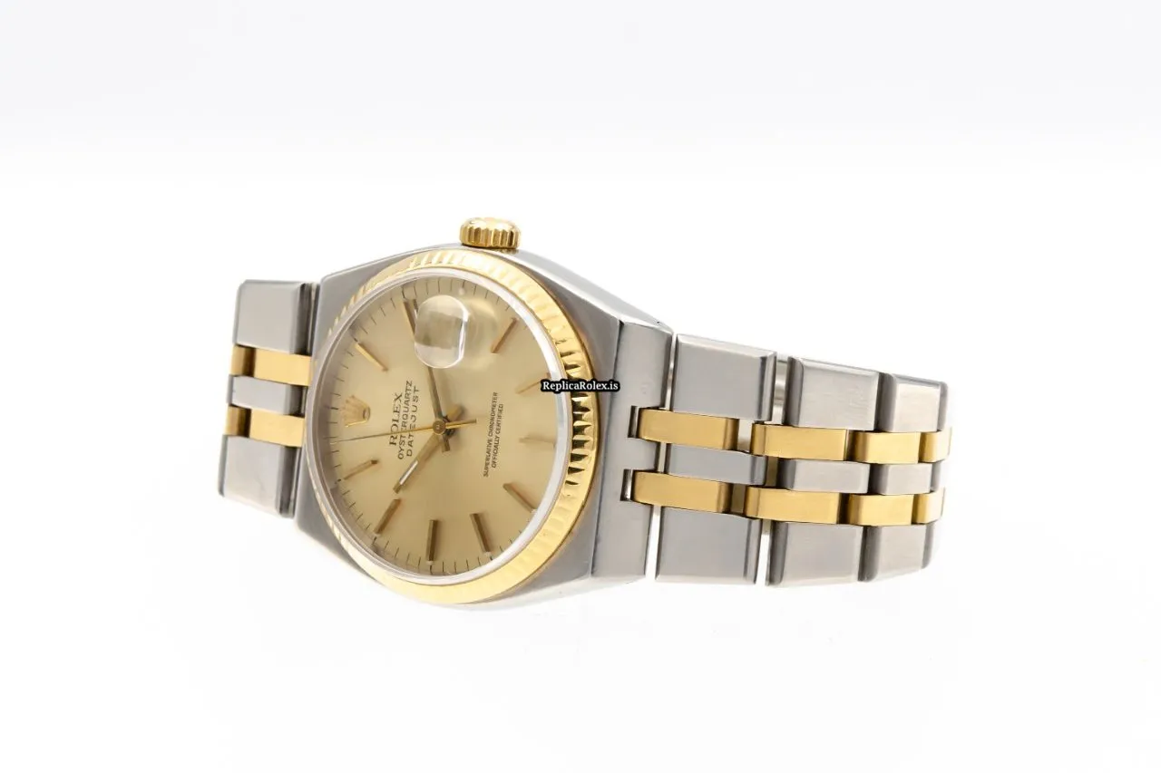 Pleasing Replica Rolex Datejust Oysterquartz 17013 Caliber 5035 Quartz Movement 36x42mm Gold/steel Case Mens/unisex Watch - Image 5