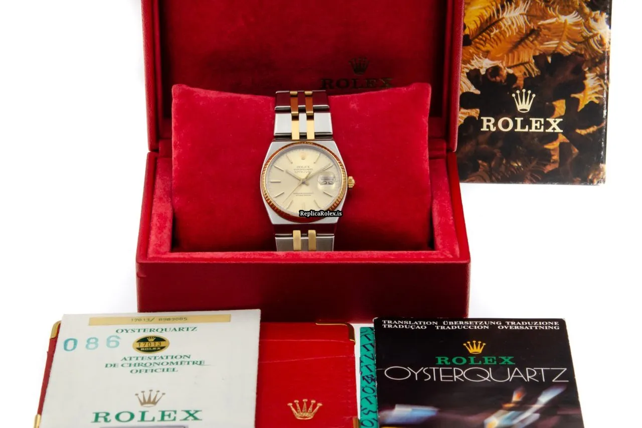 Pleasing Replica Rolex Datejust Oysterquartz 17013 Caliber 5035 Quartz Movement 36x42mm Gold/steel Case Mens/unisex Watch - Image 9