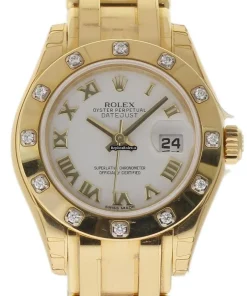 Exquisite Fake Rolex Lady-datejust Pearlmaster 80318 Caliber 2235 Automatic Movement 29mm Yellow Gold Case Womens Watch