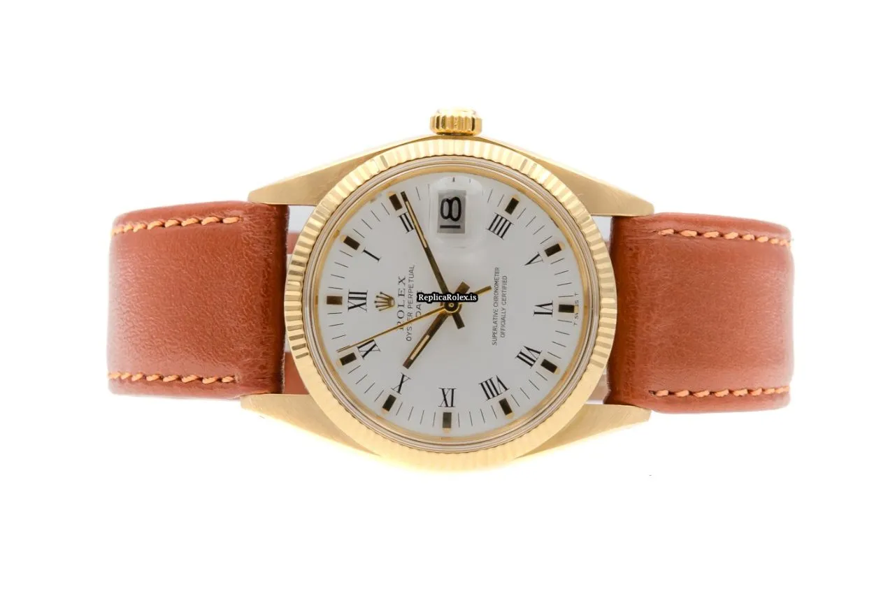 Exquisite Fake Rolex Oyster Perpetual Date 1500 Caliber 1570 Automatic Movement 34mm Yellow Gold Case Mens/unisex Watch - Image 2