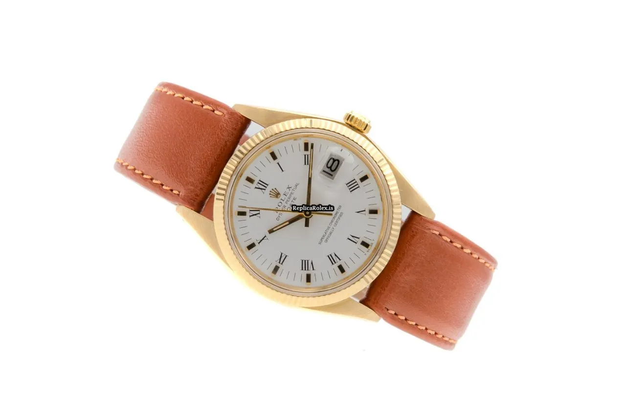 Exquisite Fake Rolex Oyster Perpetual Date 1500 Caliber 1570 Automatic Movement 34mm Yellow Gold Case Mens/unisex Watch - Image 3