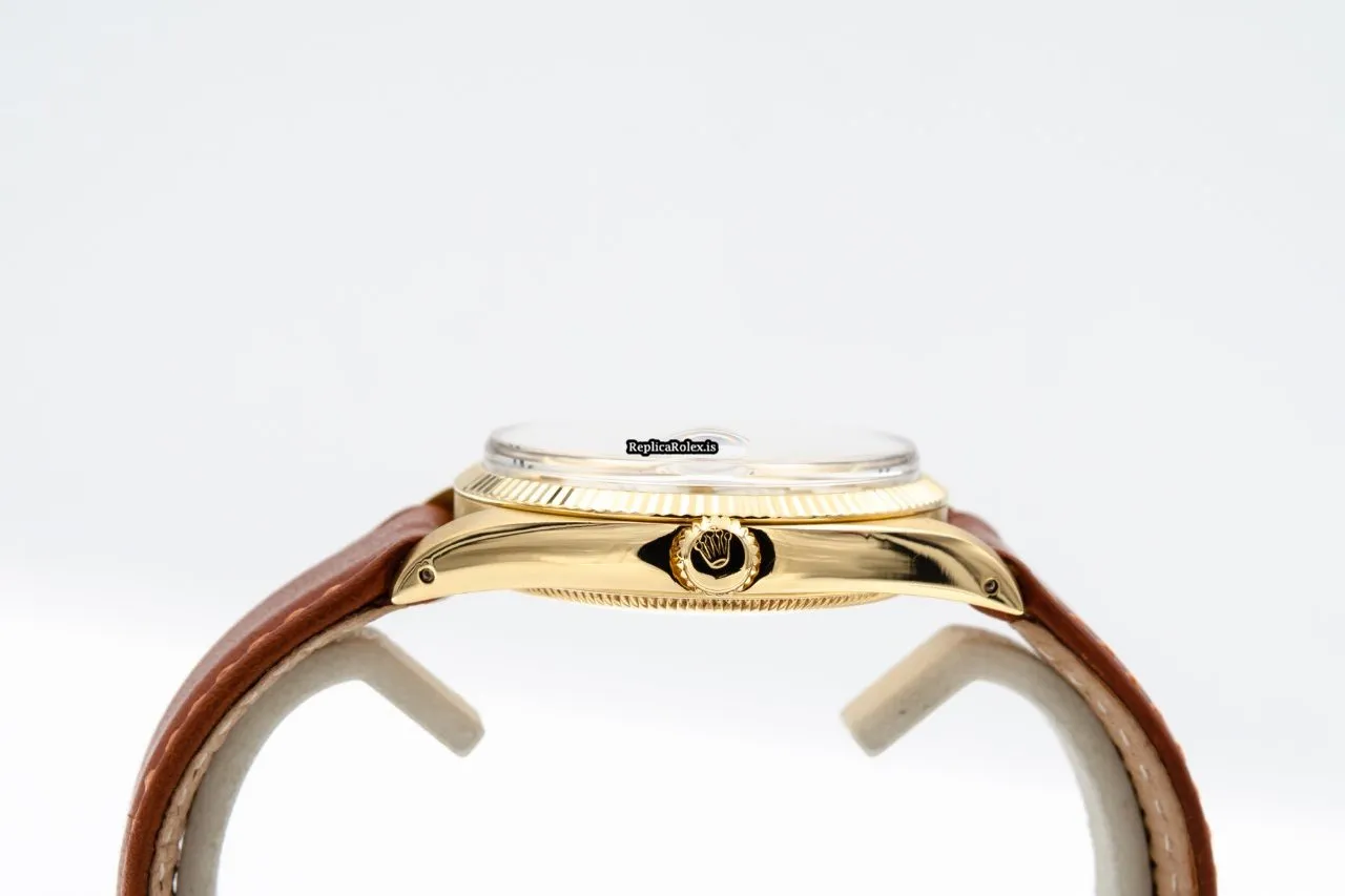 Exquisite Fake Rolex Oyster Perpetual Date 1500 Caliber 1570 Automatic Movement 34mm Yellow Gold Case Mens/unisex Watch - Image 4