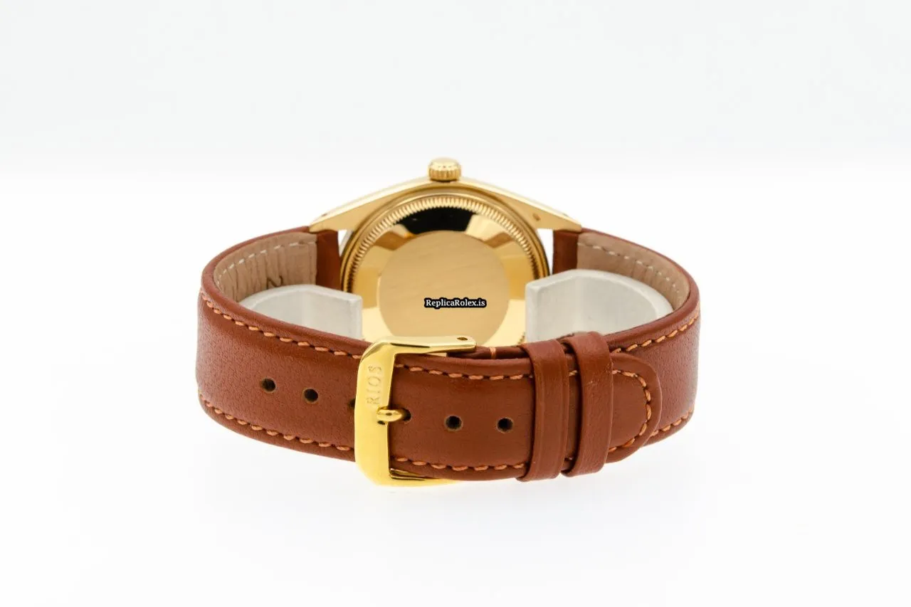 Exquisite Fake Rolex Oyster Perpetual Date 1500 Caliber 1570 Automatic Movement 34mm Yellow Gold Case Mens/unisex Watch - Image 7
