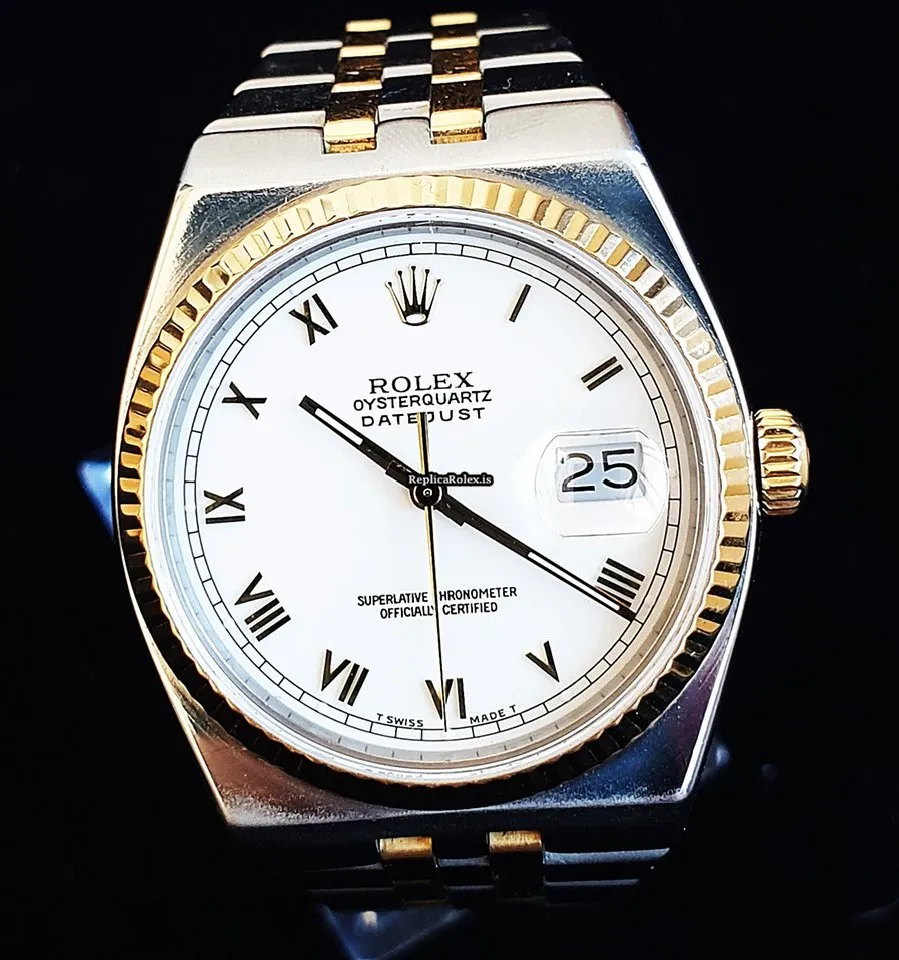 Fabulous Replicas Rolex Datejust Oysterquartz 17013 Caliber 5035 Quartz Movement 36x42mm Gold/steel Case Mens/unisex Watch - Image 5