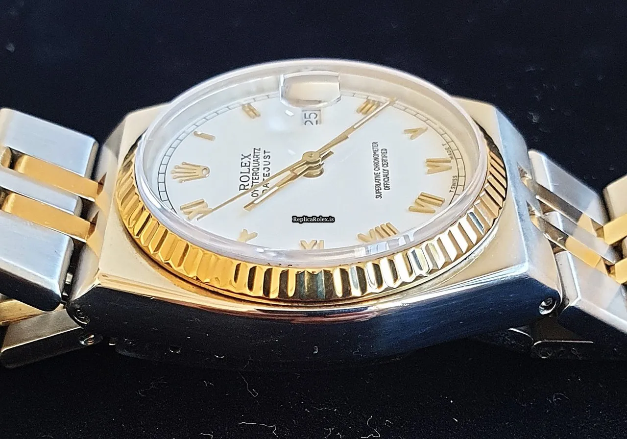 Fabulous Replicas Rolex Datejust Oysterquartz 17013 Caliber 5035 Quartz Movement 36x42mm Gold/steel Case Mens/unisex Watch - Image 6