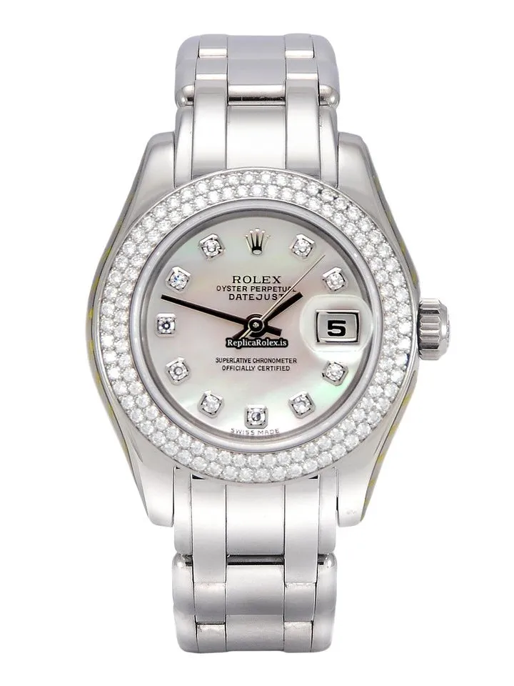 Wonderful Replicas Rolex Pearlmaster 80339 Automatic Automatic Movement 29mm White Gold Case Womens Watch