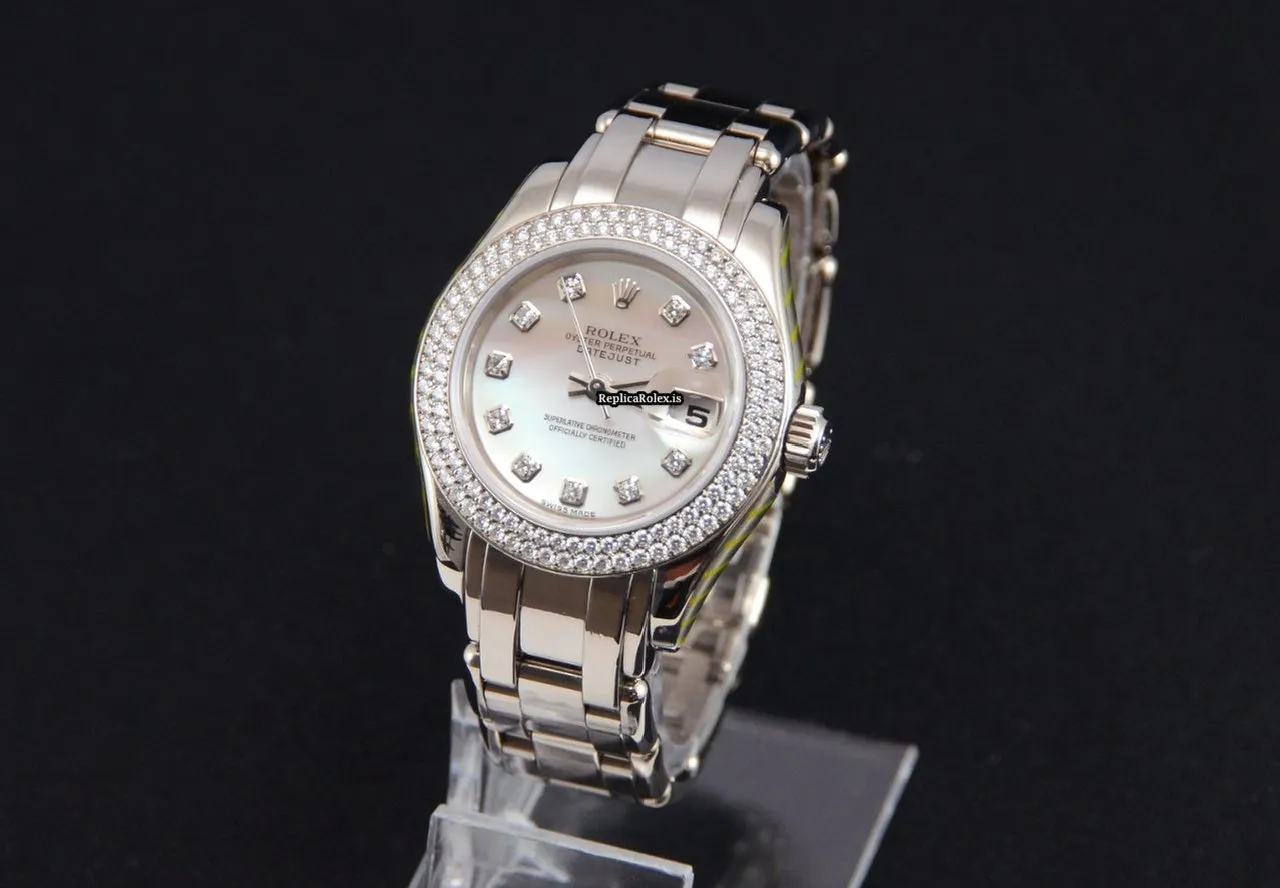 Wonderful Replicas Rolex Pearlmaster 80339 Automatic Automatic Movement 29mm White Gold Case Womens Watch - Image 14