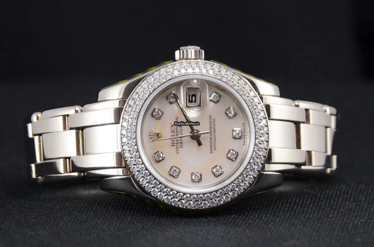 Wonderful Replicas Rolex Pearlmaster 80339 Automatic Automatic Movement 29mm White Gold Case Womens Watch - Image 9