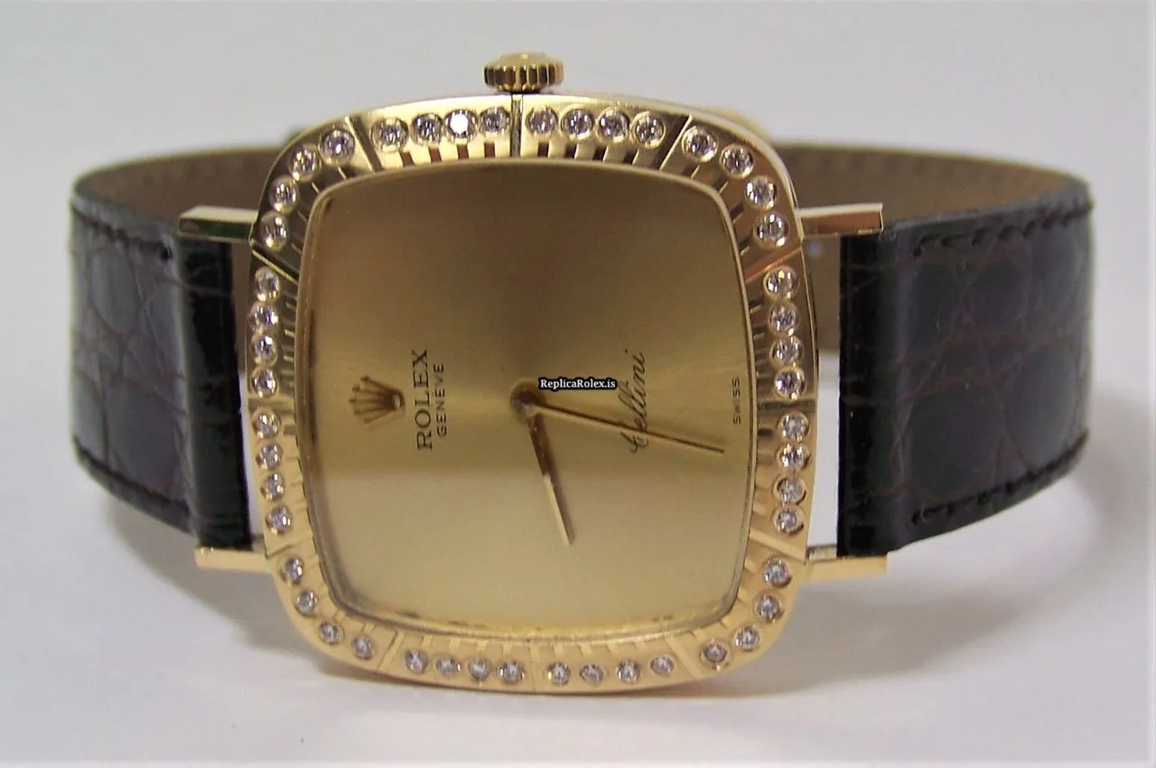 Perfect Fake Rolex Cellini 4320 Manual Winding Movement Yellow Gold Case Womens Watch - Image 2