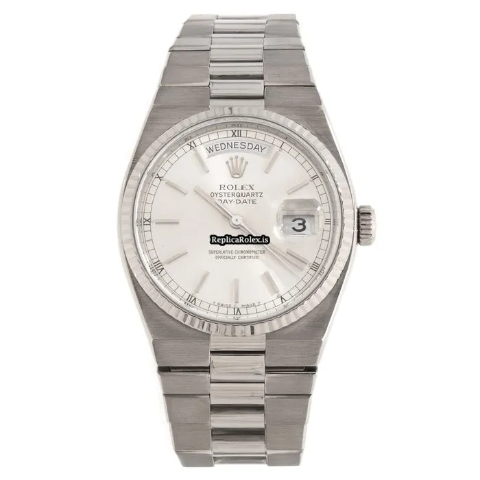 Popular Fake Rolex Day-date Oysterquartz 19019 Caliber 5055 Quartz Movement 36mm White Gold Case Mens/unisex Watch