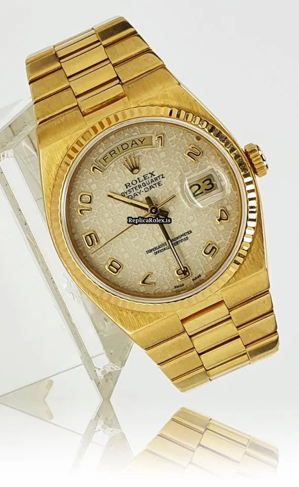 Trustworthy Fake Rolex Day-date Oysterquartz 19018 Caliber 5055 Quartz Movement 36mm Yellow Gold Case Mens/unisex Watch - Image 3