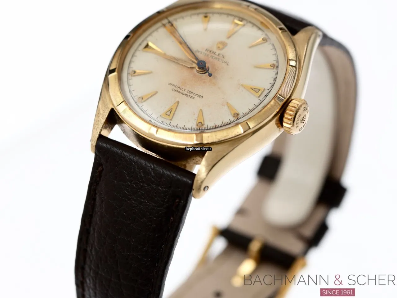 Superior Replica Rolex Bubble Back 6085 Cosc Automatic Movement 34mm Yellow Gold Case Mens/unisex Watch - Image 3