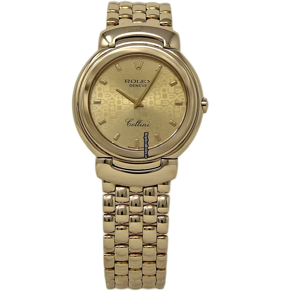 Top Fake Rolex Cellini 6622 Quartz Movement 33mm Yellow Gold Case Womens Watch - Image 2