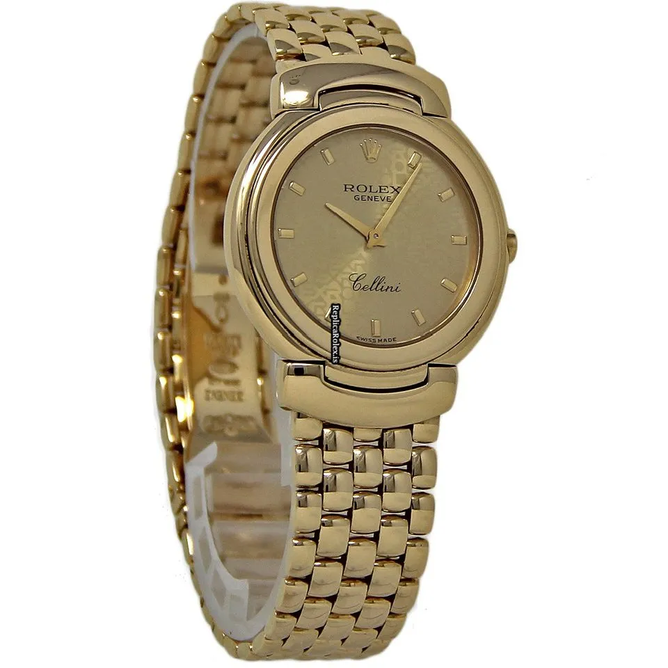 Top Fake Rolex Cellini 6622 Quartz Movement 33mm Yellow Gold Case Womens Watch - Image 5