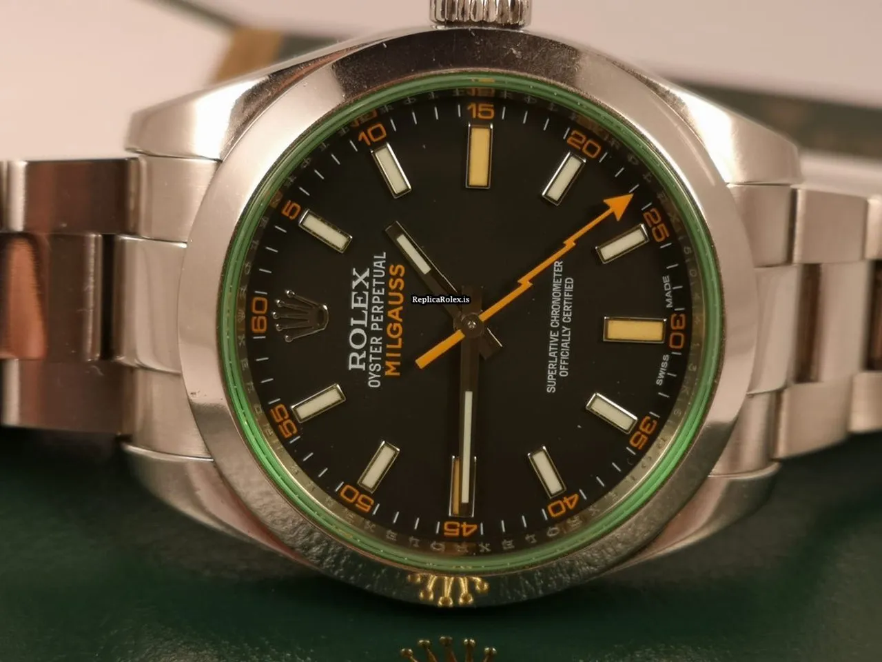 Reliable Fake Rolex Milgauss 116400gv Caliber 3131 Automatic Movement 40mm Steel Case Mens/unisex Watch - Image 9