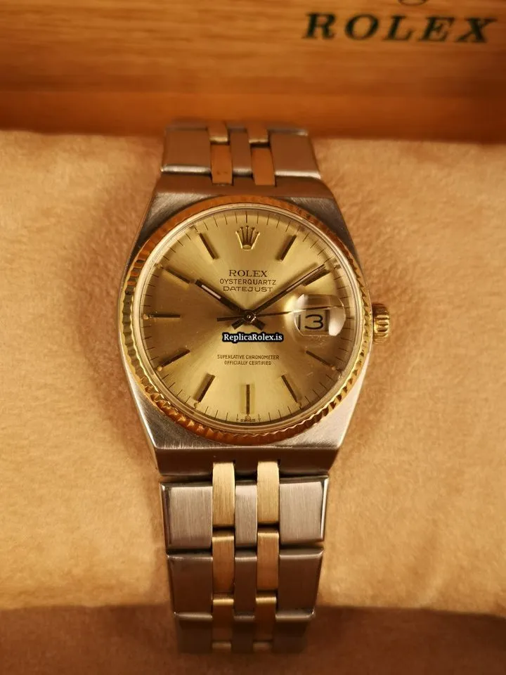 Affordable Replica Rolex Datejust Oysterquartz 17013 Caliber 5035 Quartz Movement 36x42mm Gold/steel Case Mens/unisex Watch - Image 2