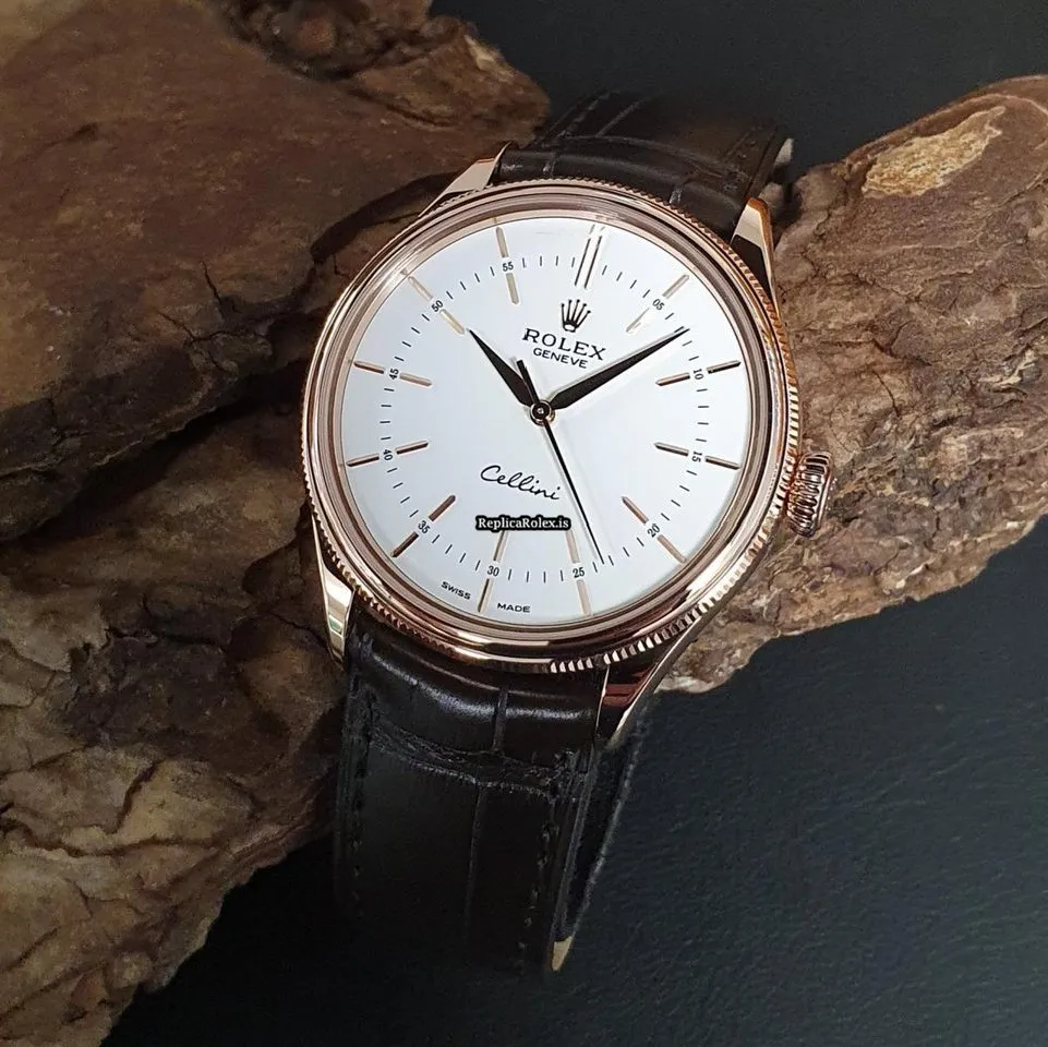 Swiss Replica Rolex Cellini Time 50505 Automatic Movement 39mm Rose Gold Case Watch