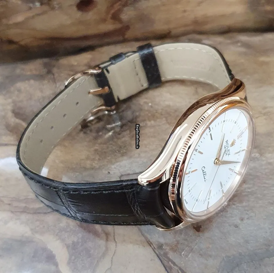 Swiss Replica Rolex Cellini Time 50505 Automatic Movement 39mm Rose Gold Case Watch - Image 3