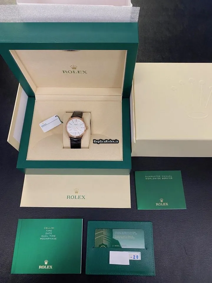 Swiss Replica Rolex Cellini Time 50505 Automatic Movement 39mm Rose Gold Case Watch - Image 5