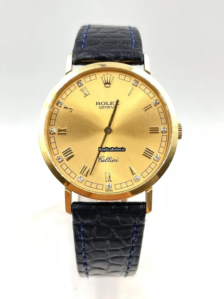 Perfect Fake Rolex Cellini 4112 Caliber 1601 Manual Winding Movement 32mm Yellow Gold Case Mens/unisex Watch - Image 3