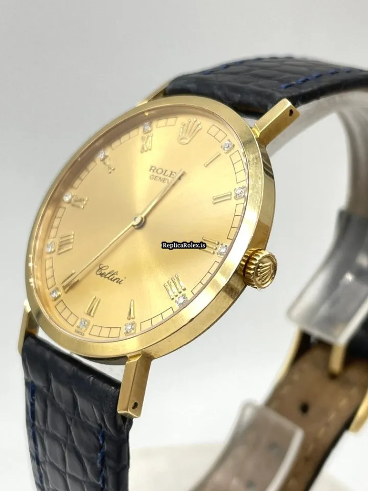 Perfect Fake Rolex Cellini 4112 Caliber 1601 Manual Winding Movement 32mm Yellow Gold Case Mens/unisex Watch - Image 4