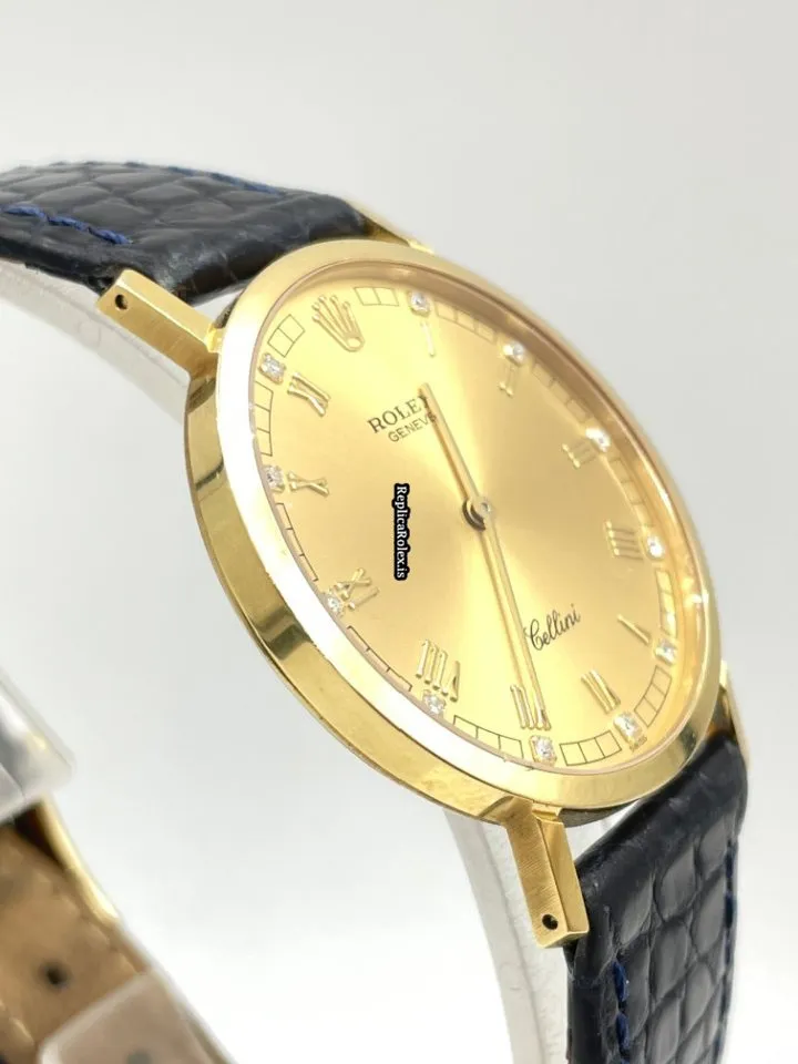 Perfect Fake Rolex Cellini 4112 Caliber 1601 Manual Winding Movement 32mm Yellow Gold Case Mens/unisex Watch - Image 5