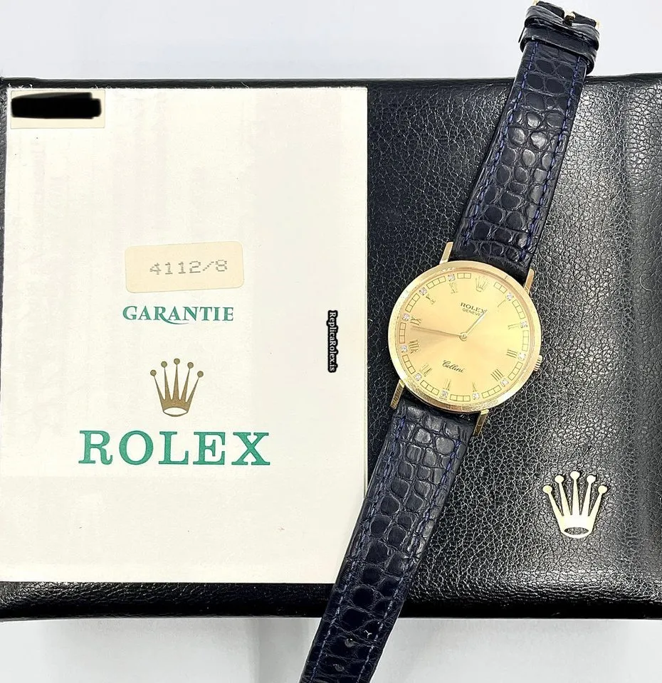 Perfect Fake Rolex Cellini 4112 Caliber 1601 Manual Winding Movement 32mm Yellow Gold Case Mens/unisex Watch - Image 8