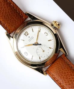 Exquisite Fake Rolex Bubble Back 3133 Manual Winding Movement 29mm Yellow Gold Case Watch