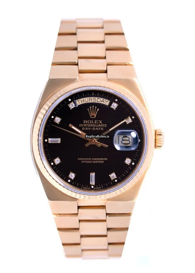 Luxury Fake Rolex Day-date Oysterquartz 19018 Quartz Movement 36mm Yellow Gold Case Mens/unisex Watch