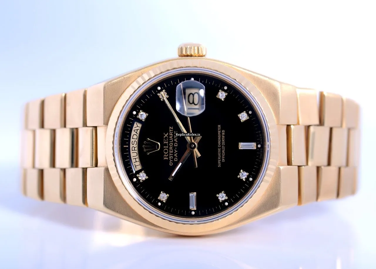 Luxury Fake Rolex Day-date Oysterquartz 19018 Quartz Movement 36mm Yellow Gold Case Mens/unisex Watch - Image 3