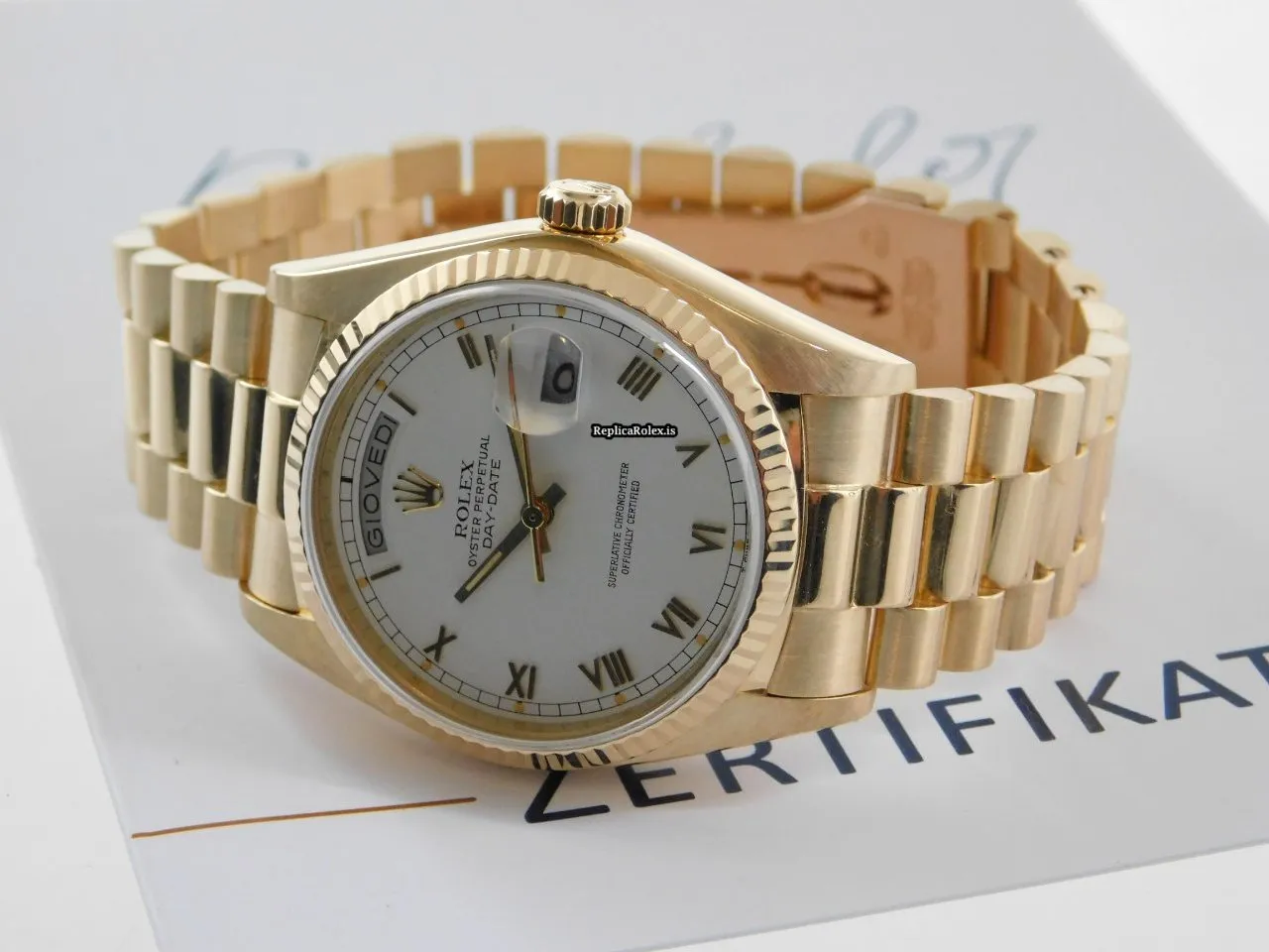 Amazing Imitation Rolex Day-date 36 18038 Caliber 3055 Automatic Movement 36x44mm Yellow Gold Case Mens/unisex Watch - Image 6