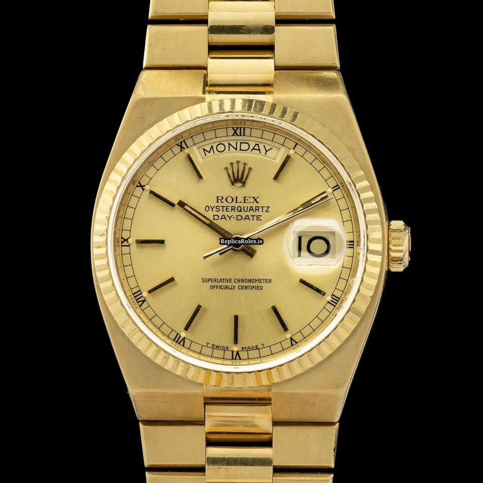 Great Fake Rolex Day-date Oysterquartz 19018 Caliber 5055 Quartz Movement 36mm Yellow Gold Case Mens/unisex Watch