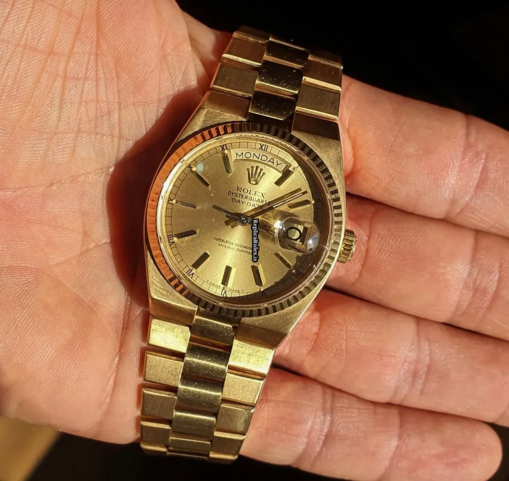 Great Fake Rolex Day-date Oysterquartz 19018 Caliber 5055 Quartz Movement 36mm Yellow Gold Case Mens/unisex Watch - Image 10
