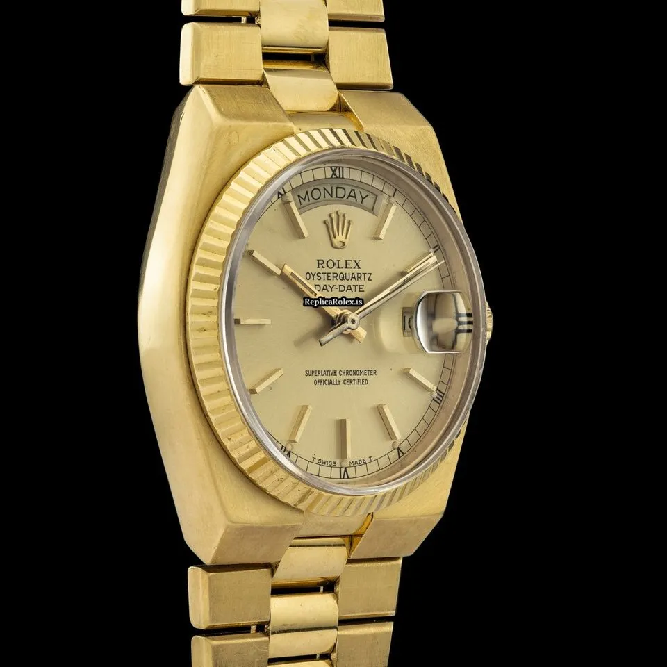 Great Fake Rolex Day-date Oysterquartz 19018 Caliber 5055 Quartz Movement 36mm Yellow Gold Case Mens/unisex Watch - Image 2