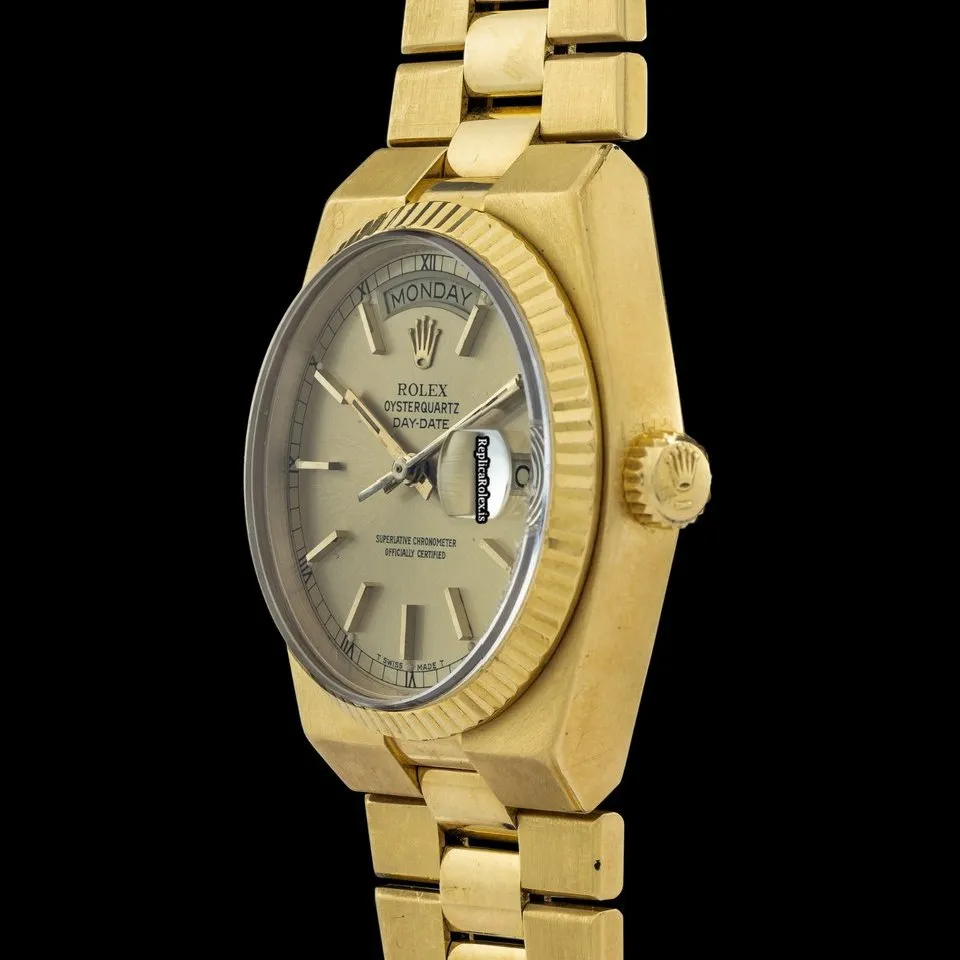 Great Fake Rolex Day-date Oysterquartz 19018 Caliber 5055 Quartz Movement 36mm Yellow Gold Case Mens/unisex Watch - Image 5