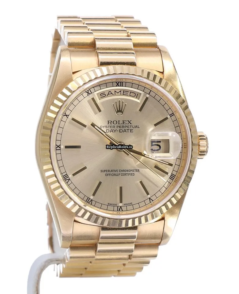 Unique Fake Rolex Day-date 36 18238 Caliber 3155 Automatic Movement 36mm Yellow Gold Case Mens/unisex Watch - Image 5