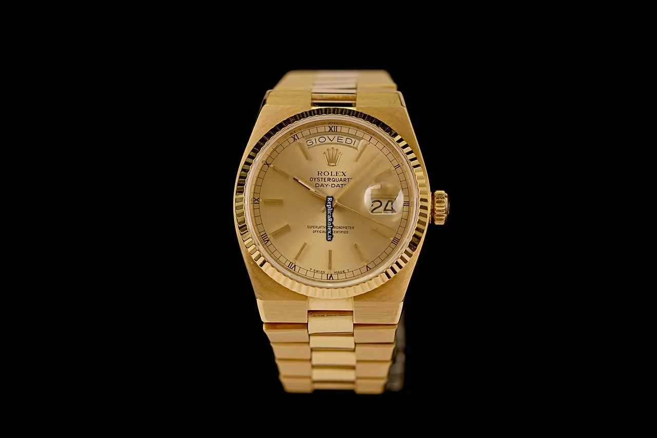 Good Replica Rolex Day-date Oysterquartz 19018 Caliber 5055 Quartz Movement 36mm Yellow Gold Case Mens/unisex Watch