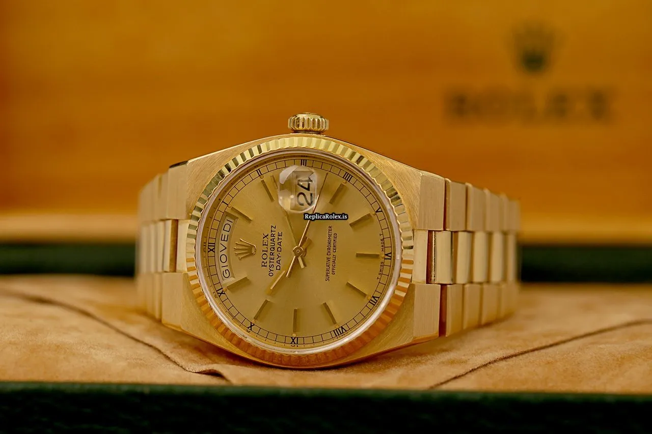 Good Replica Rolex Day-date Oysterquartz 19018 Caliber 5055 Quartz Movement 36mm Yellow Gold Case Mens/unisex Watch - Image 11