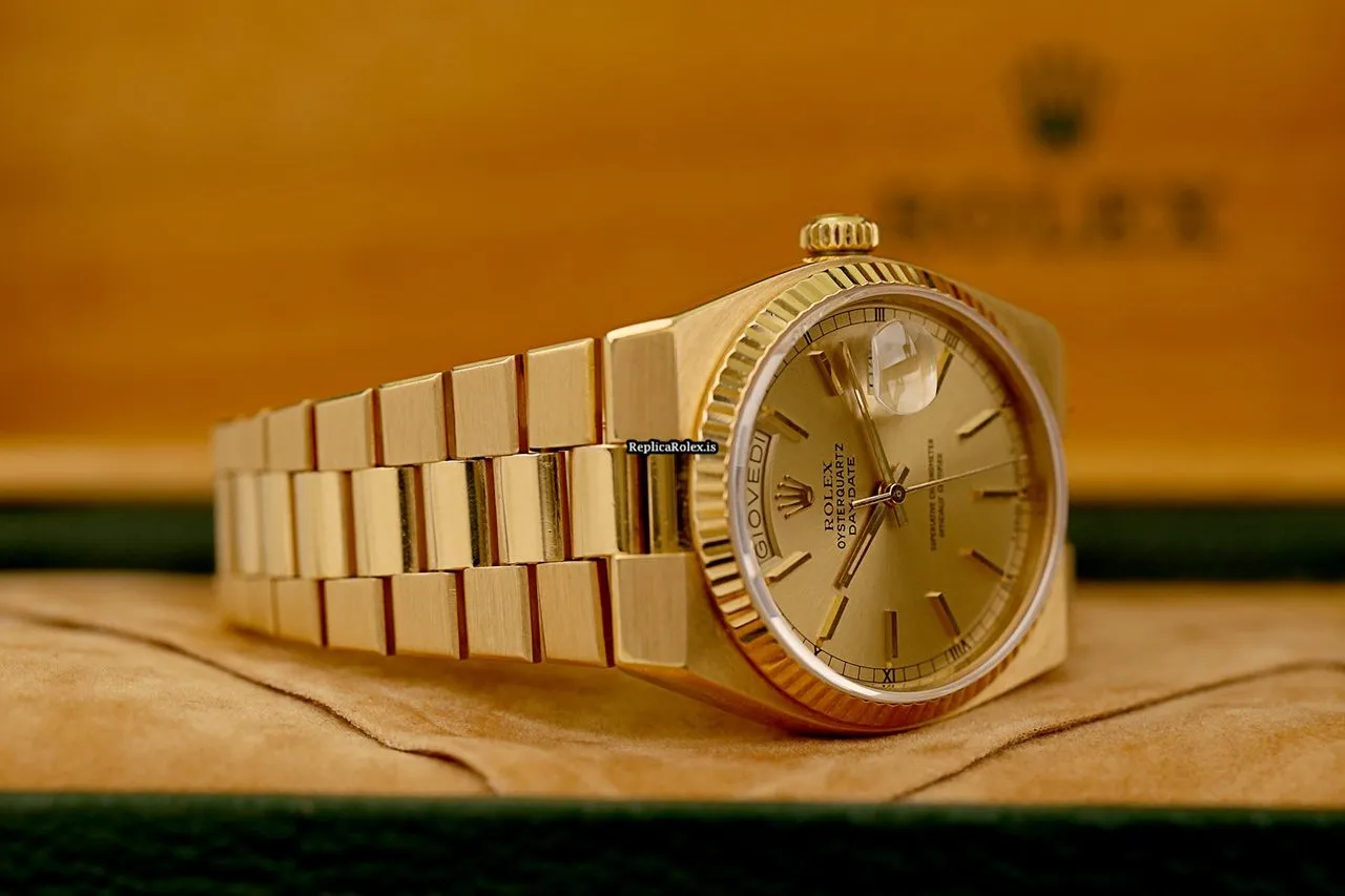 Good Replica Rolex Day-date Oysterquartz 19018 Caliber 5055 Quartz Movement 36mm Yellow Gold Case Mens/unisex Watch - Image 12