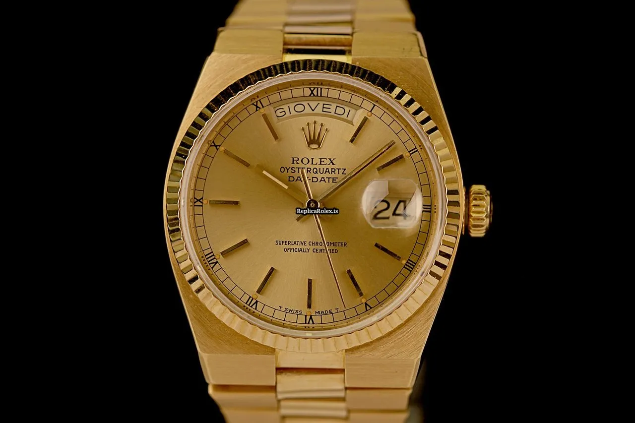 Good Replica Rolex Day-date Oysterquartz 19018 Caliber 5055 Quartz Movement 36mm Yellow Gold Case Mens/unisex Watch - Image 3