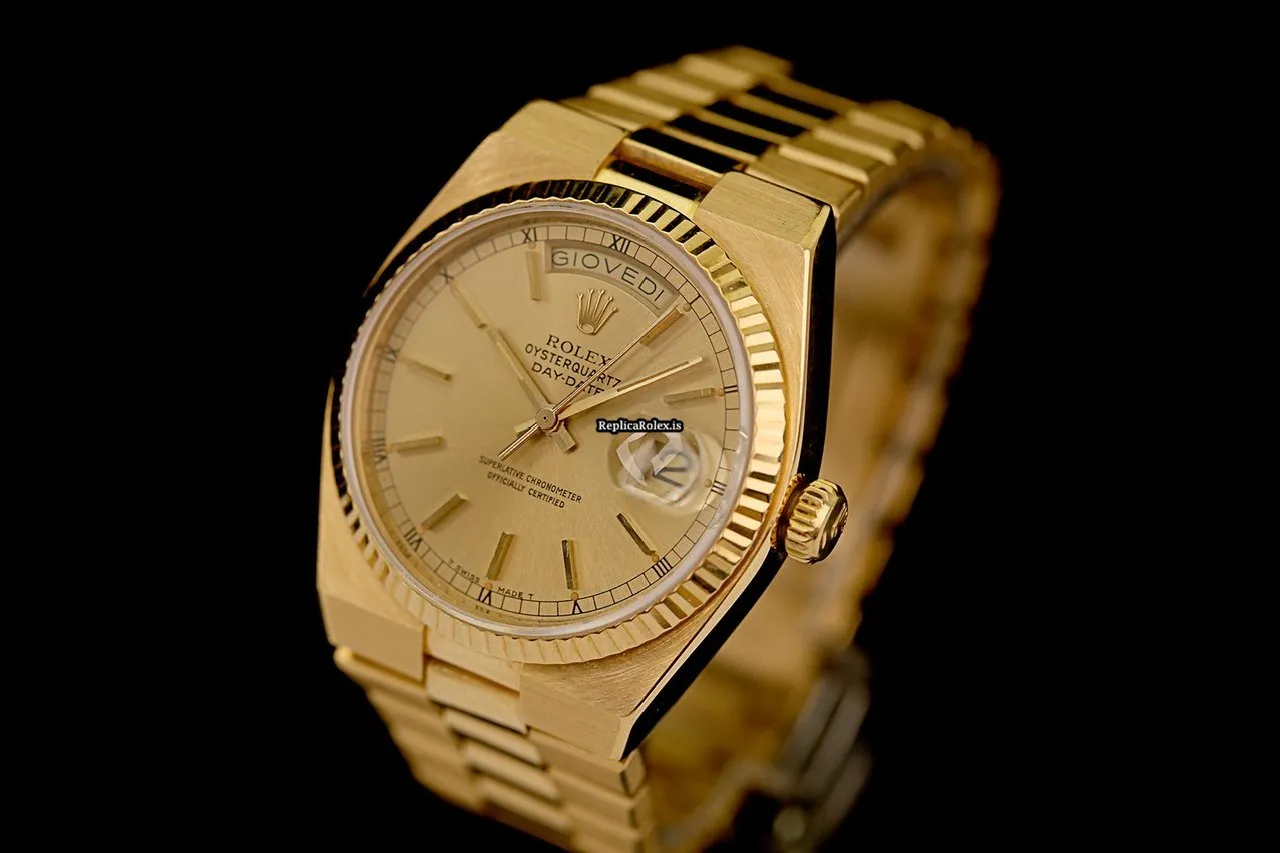 Good Replica Rolex Day-date Oysterquartz 19018 Caliber 5055 Quartz Movement 36mm Yellow Gold Case Mens/unisex Watch - Image 4