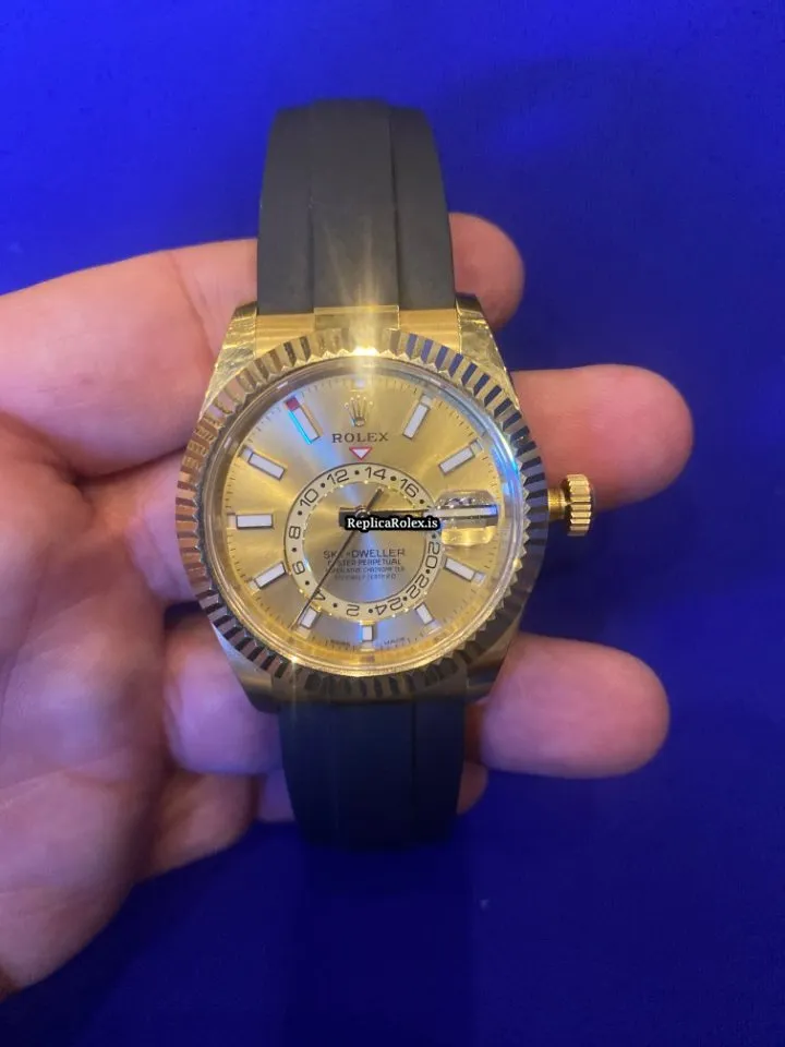 Aaa Fake Rolex Sky-dweller 326238-0007 Caliber 9001 Automatic Movement 42mm Yellow Gold Case Mens/unisex Watch - Image 5
