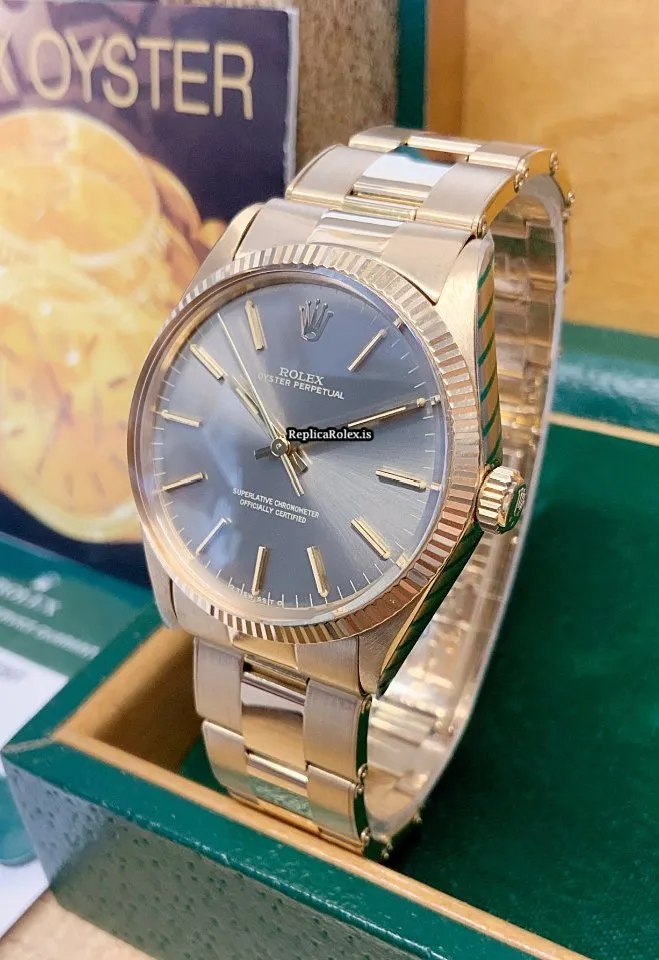Well Made Fake Rolex Oyster Perpetual 34 1005 Caliber 1570 Automatic Movement 34mm Yellow Gold Case Mens/unisex Watch
