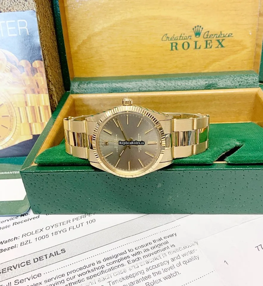Well Made Fake Rolex Oyster Perpetual 34 1005 Caliber 1570 Automatic Movement 34mm Yellow Gold Case Mens/unisex Watch - Image 3