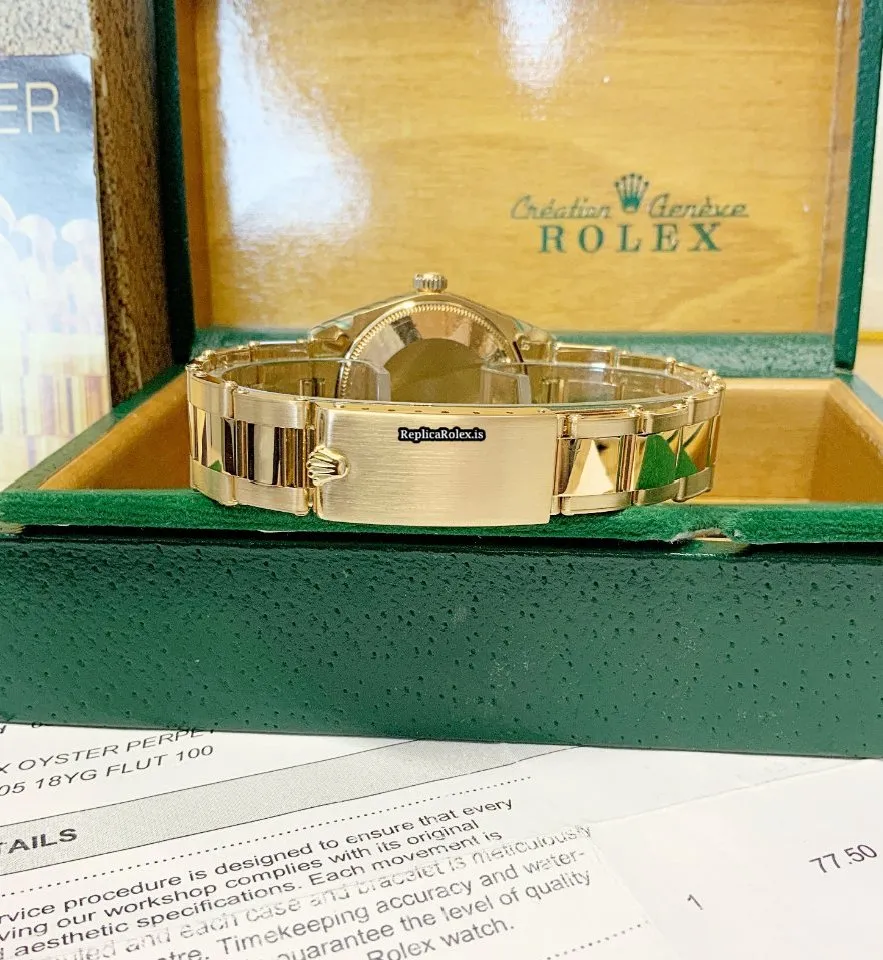 Well Made Fake Rolex Oyster Perpetual 34 1005 Caliber 1570 Automatic Movement 34mm Yellow Gold Case Mens/unisex Watch - Image 4