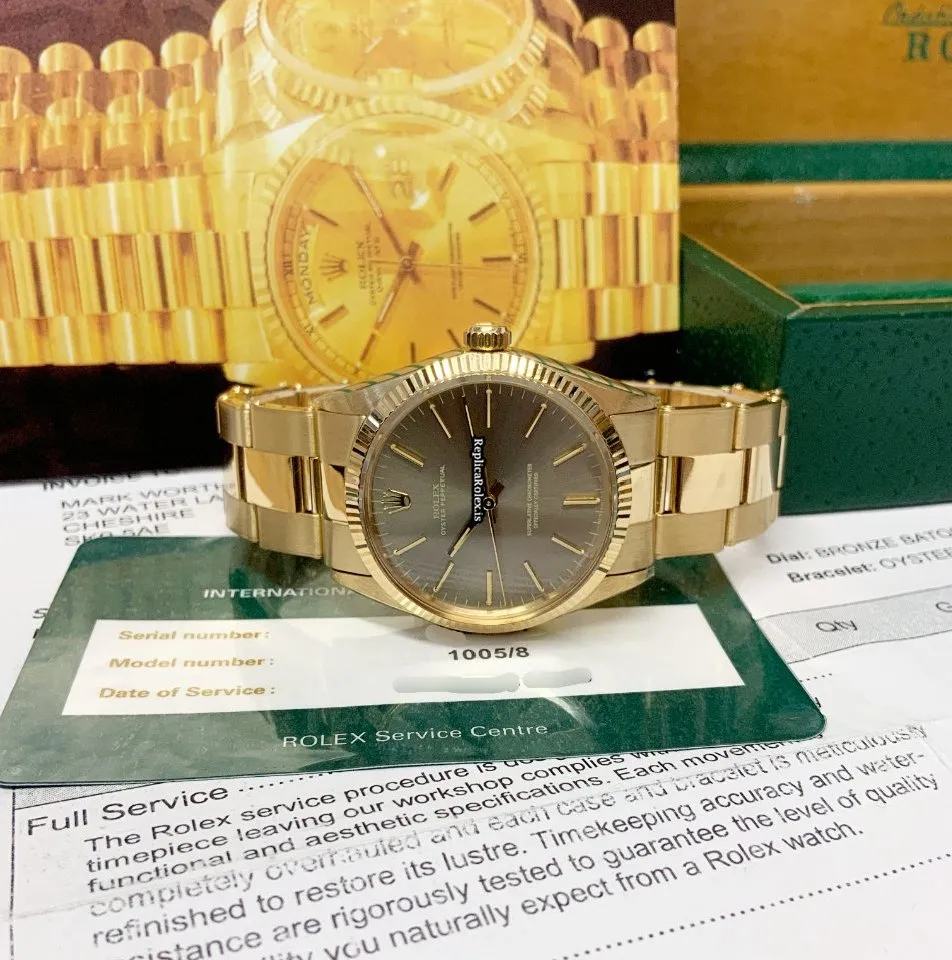 Well Made Fake Rolex Oyster Perpetual 34 1005 Caliber 1570 Automatic Movement 34mm Yellow Gold Case Mens/unisex Watch - Image 5