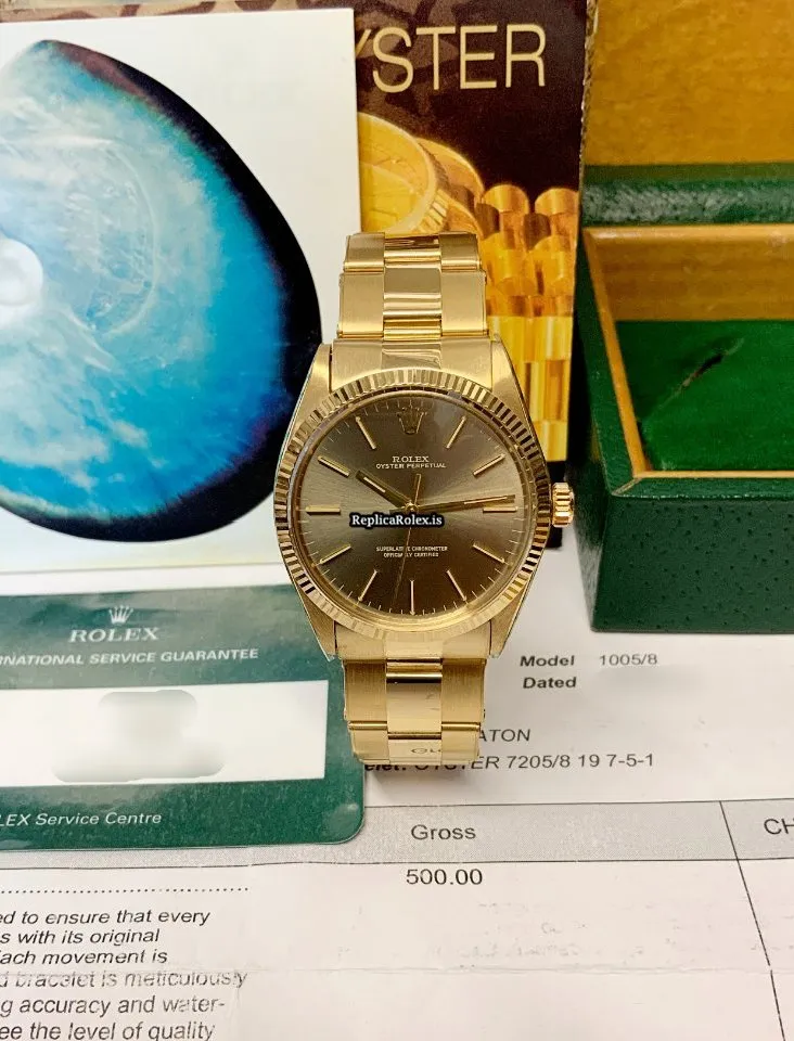 Well Made Fake Rolex Oyster Perpetual 34 1005 Caliber 1570 Automatic Movement 34mm Yellow Gold Case Mens/unisex Watch - Image 6