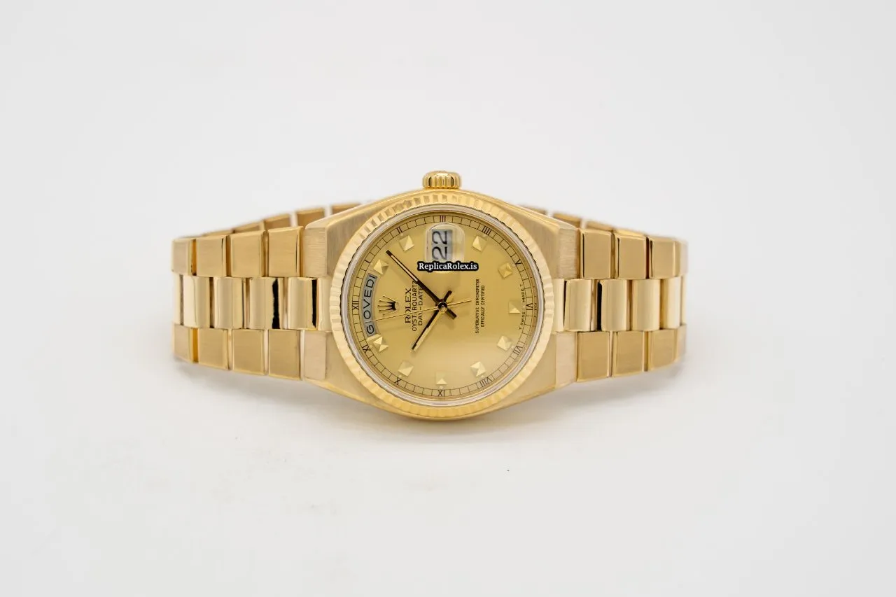 Quality Fake Rolex Day-date Oysterquartz 19018 Caliber 5055 Quartz Movement 36mm Yellow Gold Case Mens/unisex Watch - Image 4