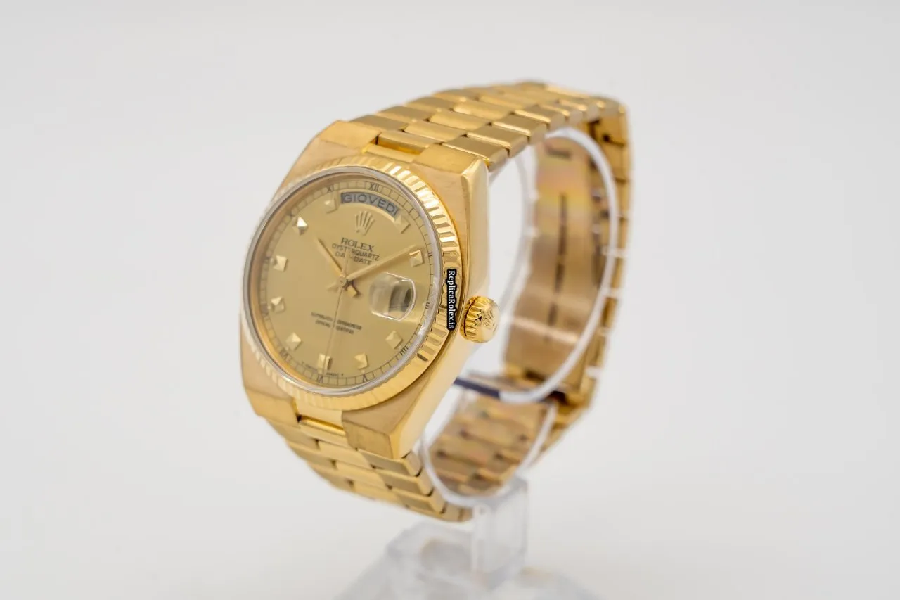Quality Fake Rolex Day-date Oysterquartz 19018 Caliber 5055 Quartz Movement 36mm Yellow Gold Case Mens/unisex Watch - Image 5