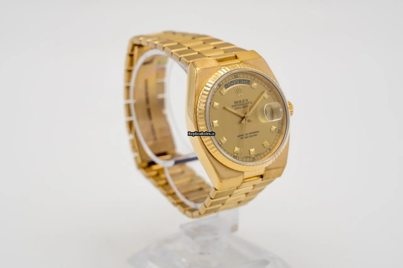 Quality Fake Rolex Day-date Oysterquartz 19018 Caliber 5055 Quartz Movement 36mm Yellow Gold Case Mens/unisex Watch - Image 6